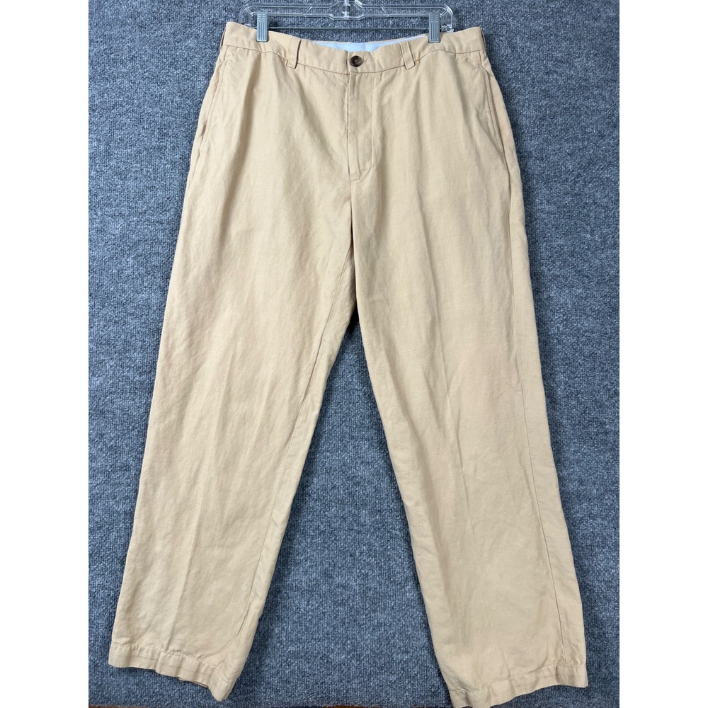 Brooks Brothers Chino Pants Mens 33x29 Khaki Tan Linen Cotton Blend 346